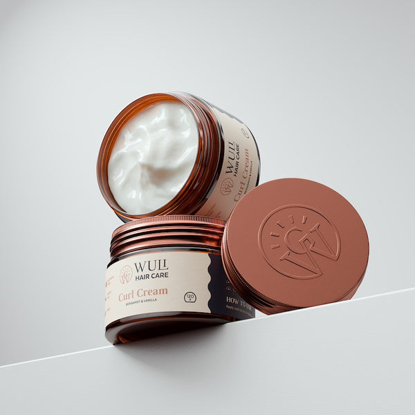 Wuli Hair Care Curl Cream with stacked and open Jar