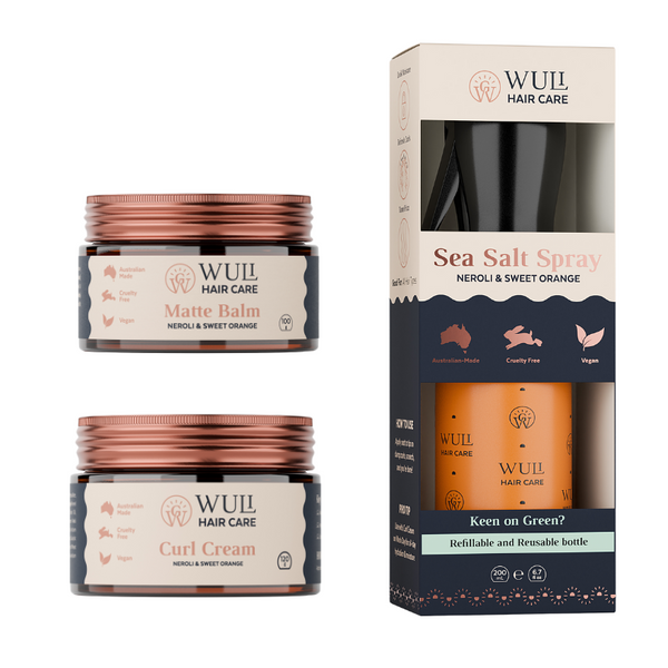 Wuli Hair Care Curl Cream, Matte Balm and Sea Salt Spray Bundle in Neroli and Sweet Orange